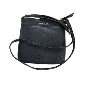 Minimalist Anne Klein Black Pebbled Leather Crossbody Bag – Chic Purse